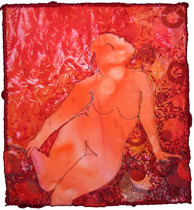 Repose in Red, fiber art by Melanie Testa