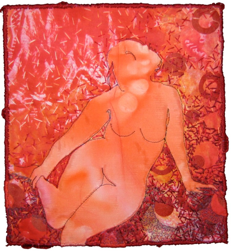 Repose in Red, fiber art by Melanie Testa