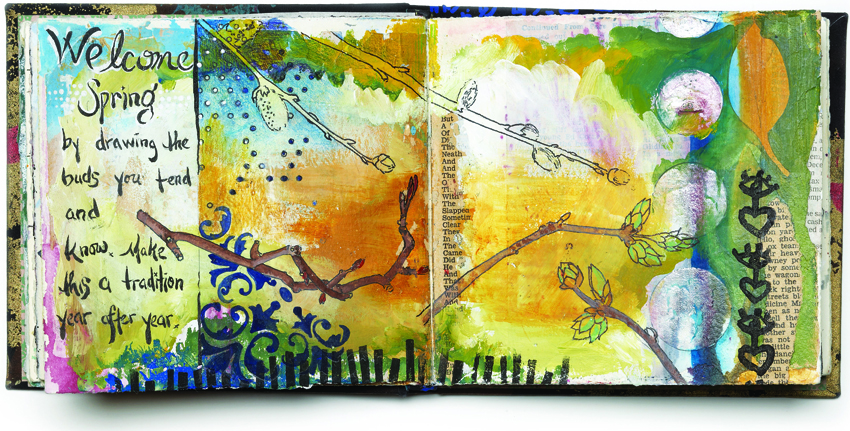 A Journal Spread by Melanie Testa, willow buds and all