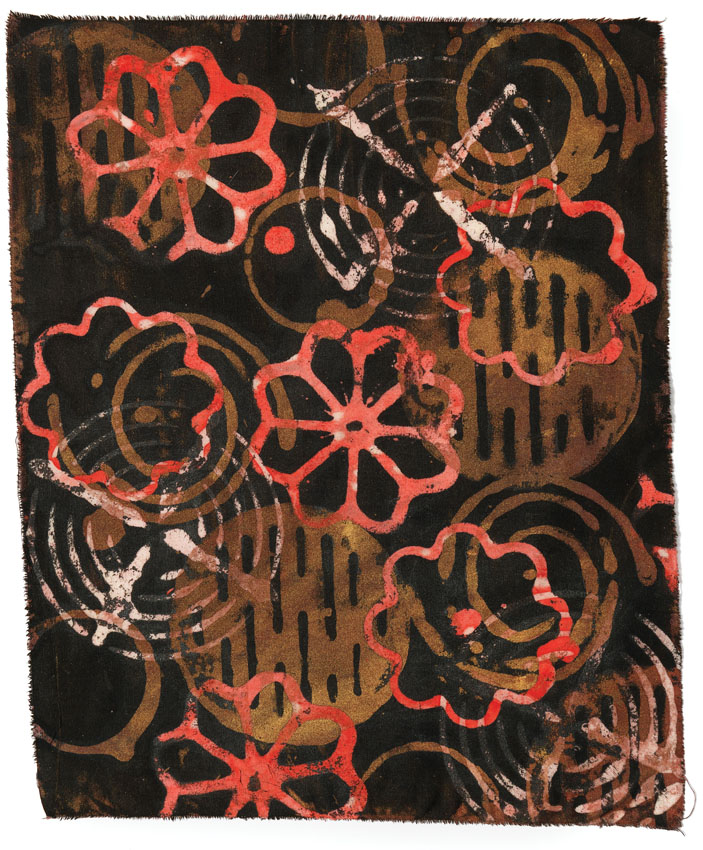 Soy Wax Resist on Cotton Broadcloth with Acrylic Paint