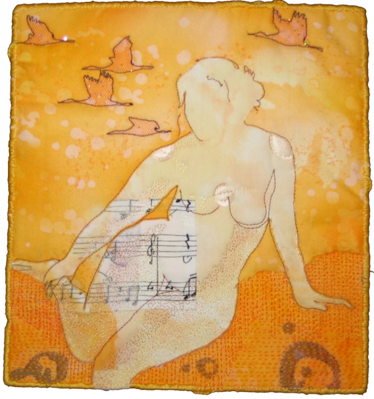 Repose in Yellow, fiber art by Melanie Testa