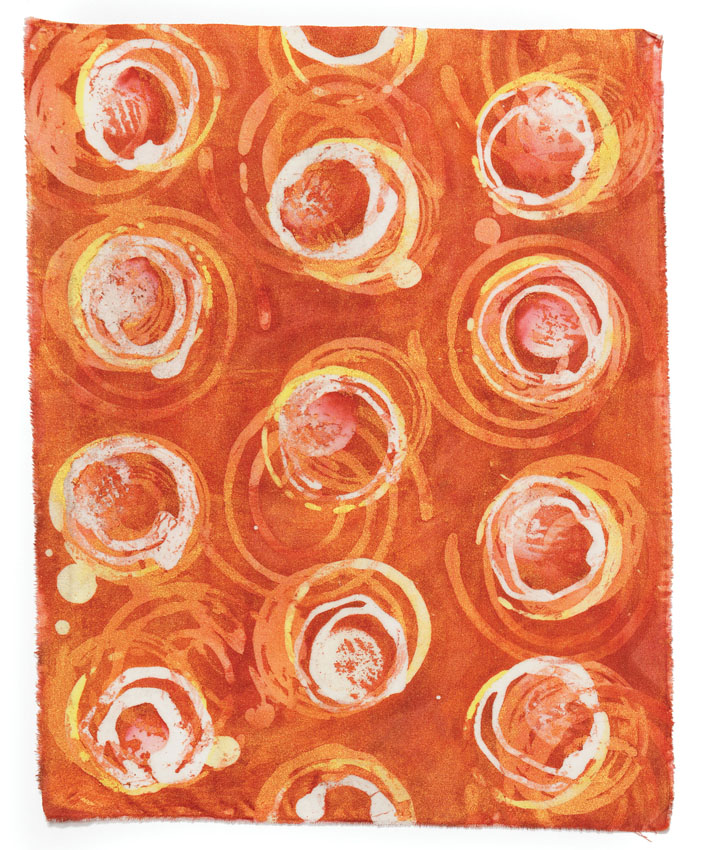 Soy Wax Resist on Cotton Broadcloth with Acrylic Paint 8×11″